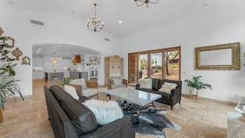 Smart TV, fireplace, video games, DVD player