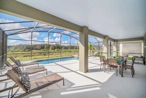 Outdoor dining - South fac'g pool, spa, Slps14,BBQ/gated/nature 246 (Davenport)