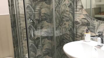 Shower, hair dryer, bidet, towels