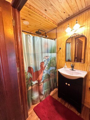 Shower, hair dryer, towels, shampoo - Granny Squirrel Yut in Shenandoah VA with WiFi, EV Charger, Hot Tub & Fireplace (Shenandoah)