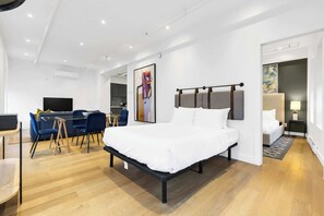 1 bedroom, desk, iron/ironing board, travel cot