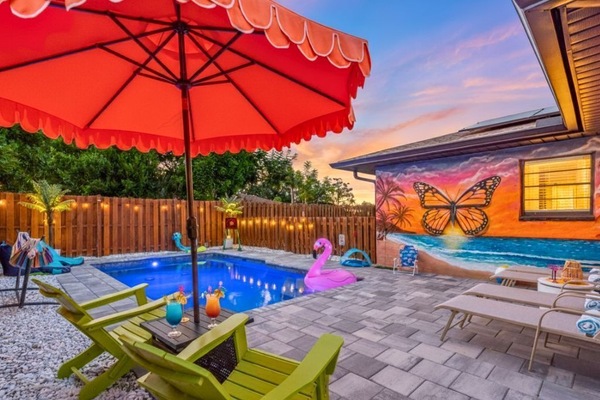 Colorful murals, a heated saltwater pool, and laid-back tropical vibes.