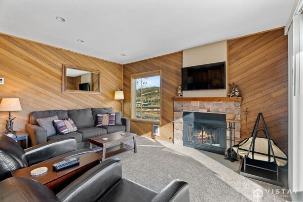TV, fireplace
