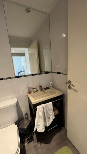 Apartamento família, vista para a cidade | Banheiro | Secador de cabelo, toalhas de banho, sabonete, shampoo