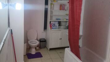 Bidet, towels, soap, shampoo