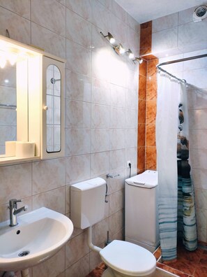 シャワー、ヘアドライヤー、タオル