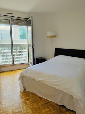 1 bedroom, desk, iron/ironing board, travel cot