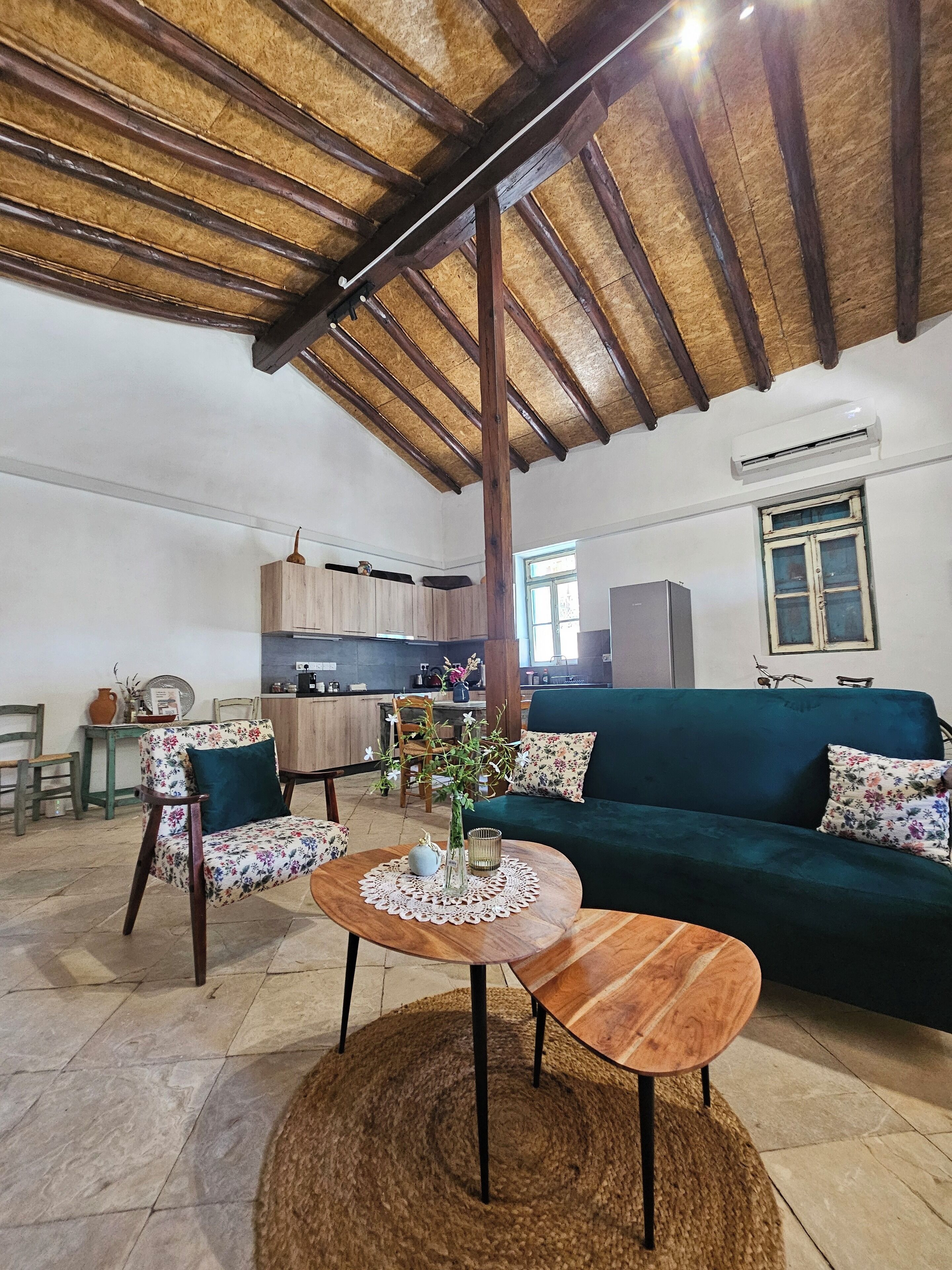 TV connectée, cheminée, livres