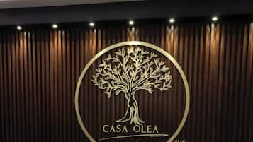 Un libro con páginas coloridas, un logotipo con un árbol y dos jarrones con plantas secas.