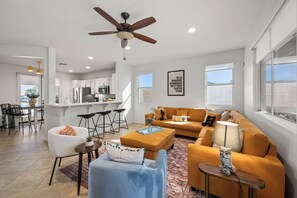 Smart TV, fireplace, computer monitors