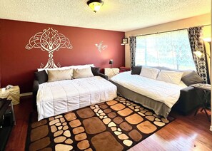 2 bedrooms, desk, iron/ironing board, travel crib