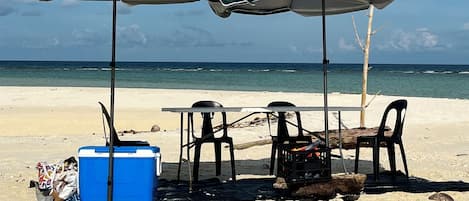 On the beach, white sand