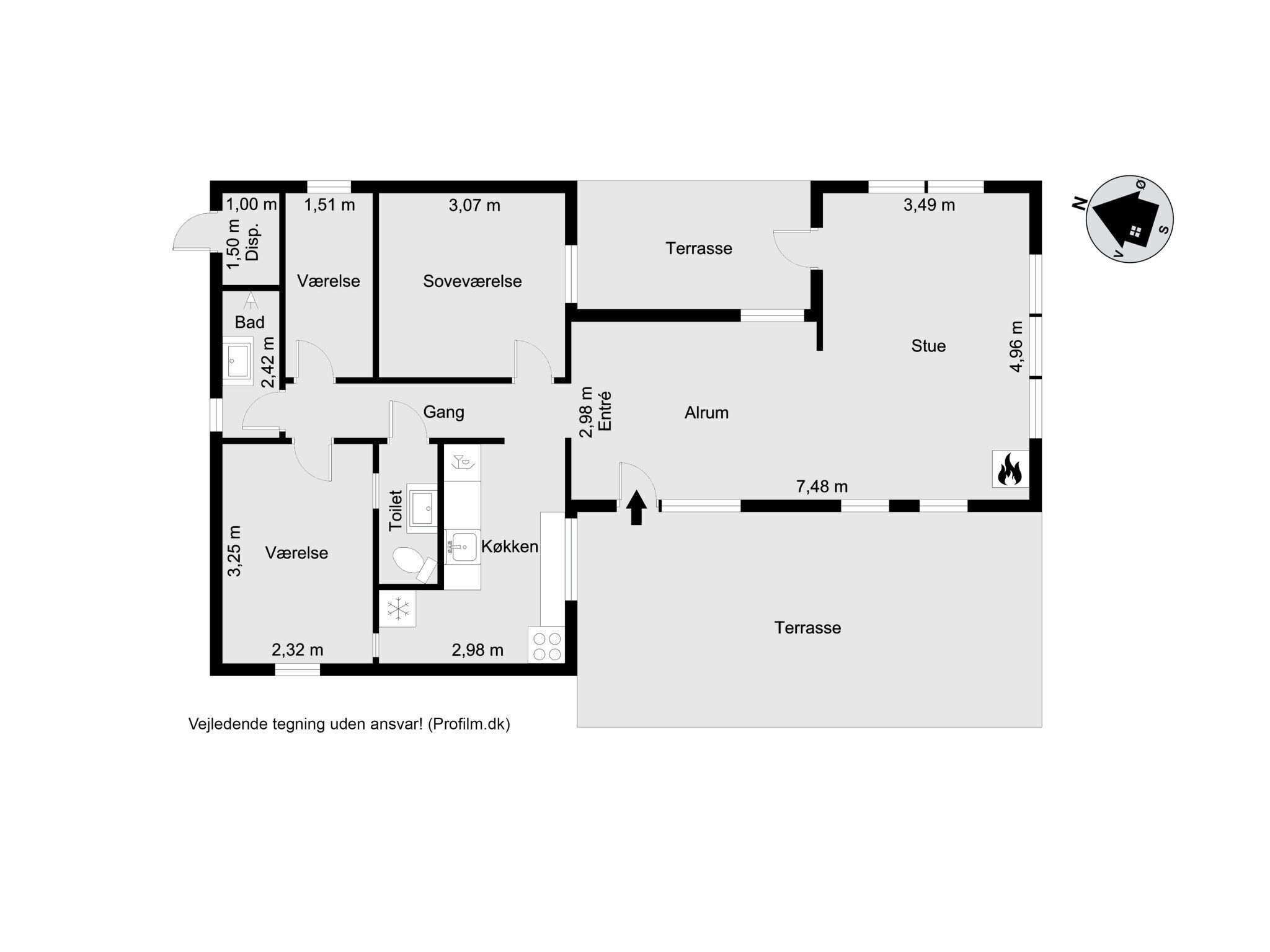 Planta baixa de um hotel mostrando um quarto, banheiro, cozinha e sala de estar.