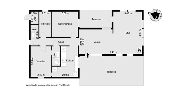 Un plan d’étage d’un hôtel comprenant une chambre, une salle de bain, une cuisine et un espace de vie.