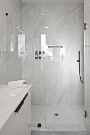 Regadera, secadora de cabello, bidet, toallas 