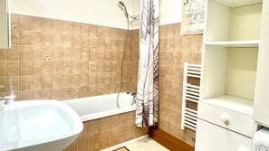 Hair dryer, towels, toilet paper