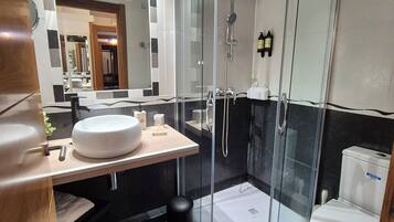 Superior Double Room, Balcony, City View | Bathroom | Shower, hair dryer, towels, soap