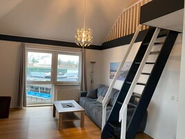 43-inch flat-screen TV with satellite channels