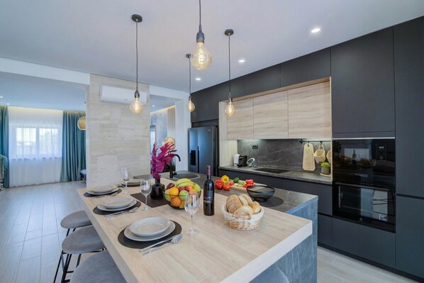 Family Villa, Multiple Bedrooms (Wellness Escape Villa One) | Private kitchen | Fridge, microwave, oven, stovetop - Wellness Escape Villa One (Novi Vinodolski)