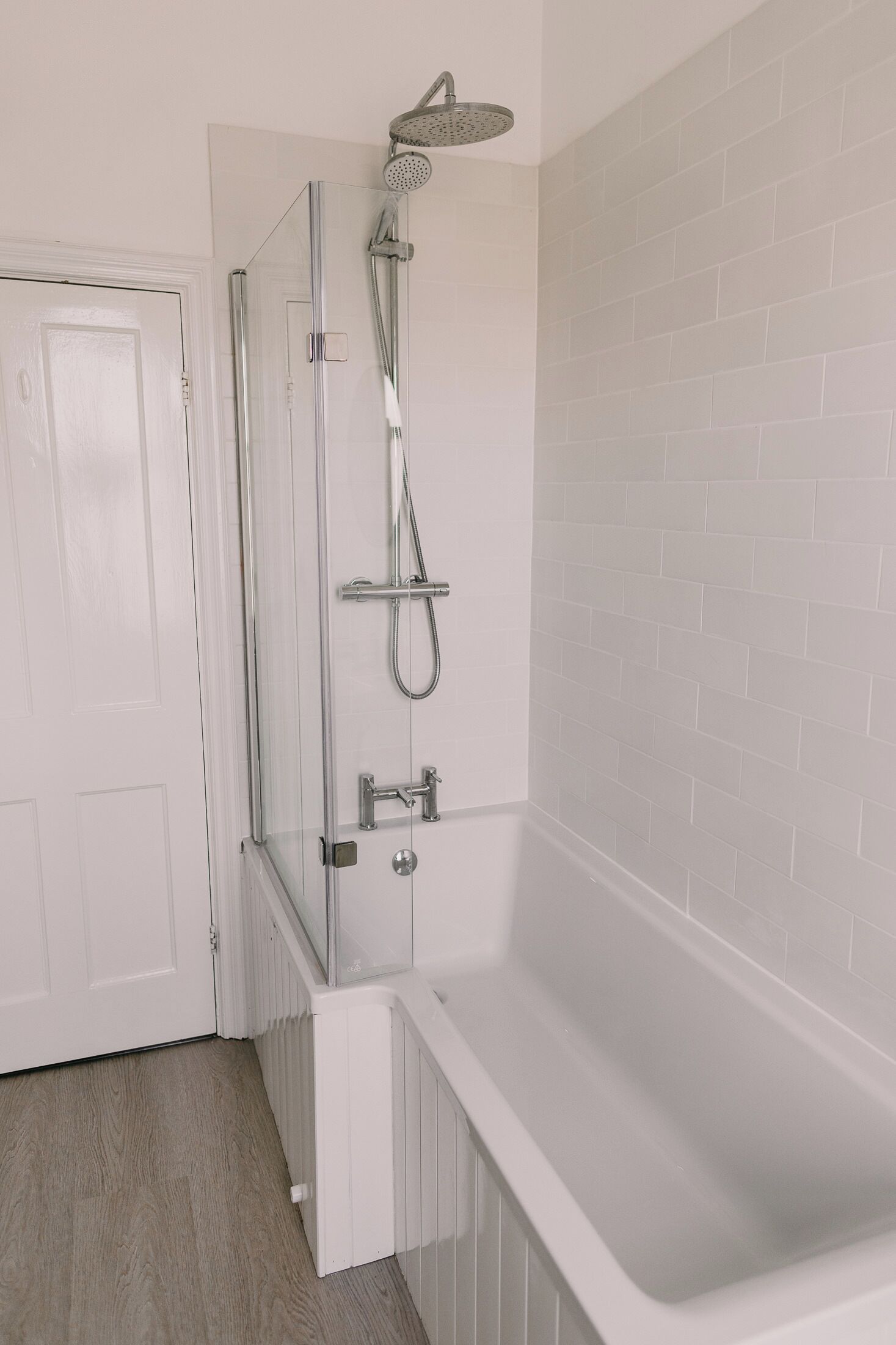 Shower, hair dryer, towels, toilet paper
