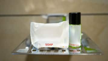 Shower, towels, soap, shampoo