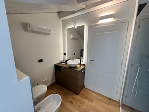 Ducha, secador de pelo, bidet, toallas