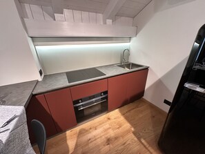 Frigorífico, microondas, horno y placa de cocina