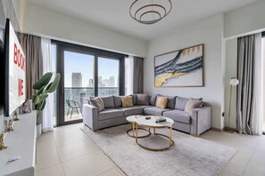 TV - Elegant 2 bedroom Apartment with Burj Khalifa views on Sheikh Mohammed Bin Rashi (Dubai)