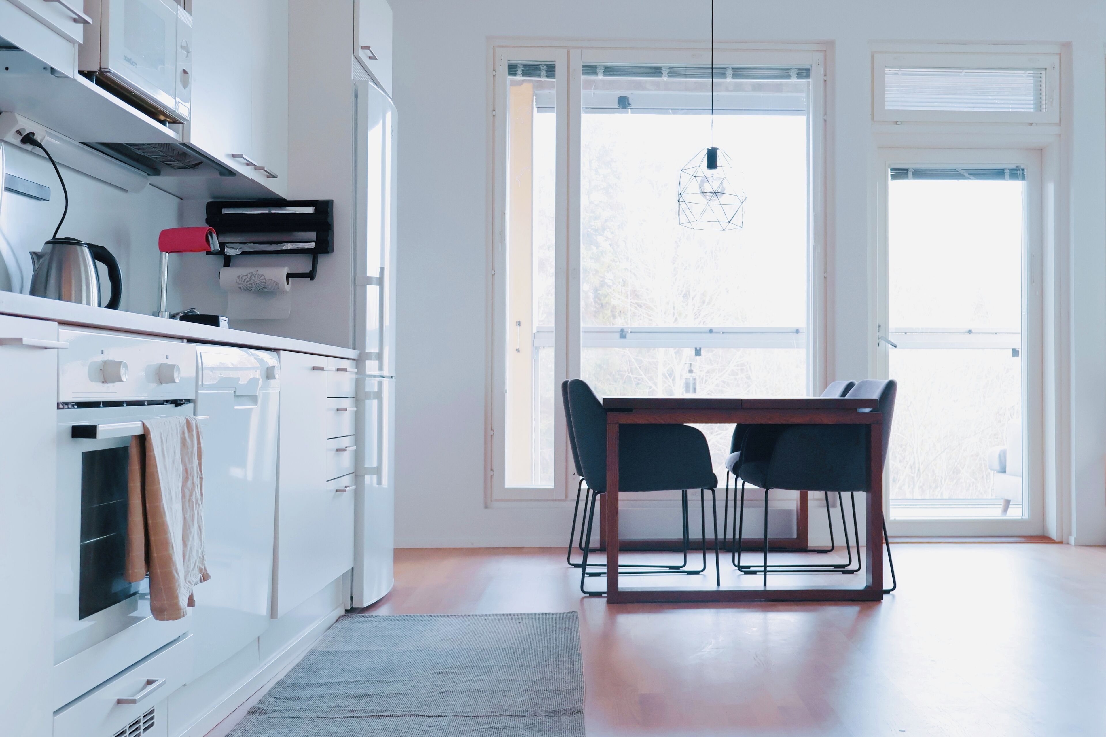 Frigorífico, microondas, horno y placa de cocina