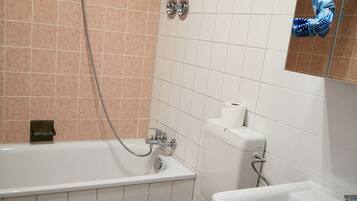 Hair dryer, towels, toilet paper