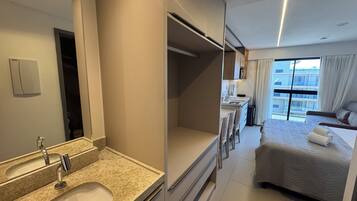 Classic Studio | Bathroom | Shower, towels, toilet paper