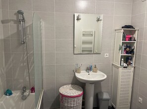 Hair dryer, towels, toilet paper