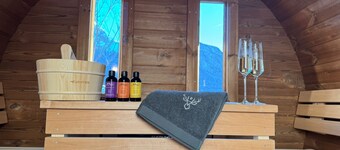 Vacation home with wellness area in alpine chic retro style