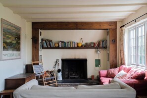 Fireplace, books