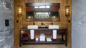 Luxury Tent, Balcony, Mountain View | Bathroom | Separate tub and shower, hair dryer, towels, soap