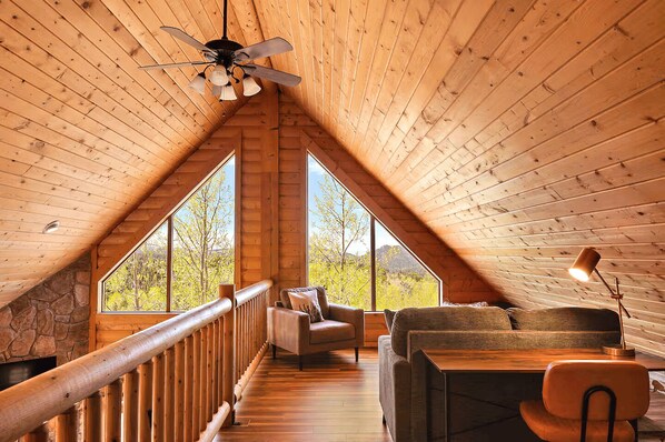 Älytelevisio, takka, kirjoja