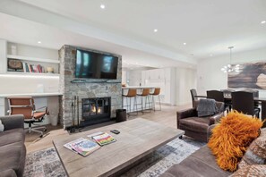 TV, fireplace