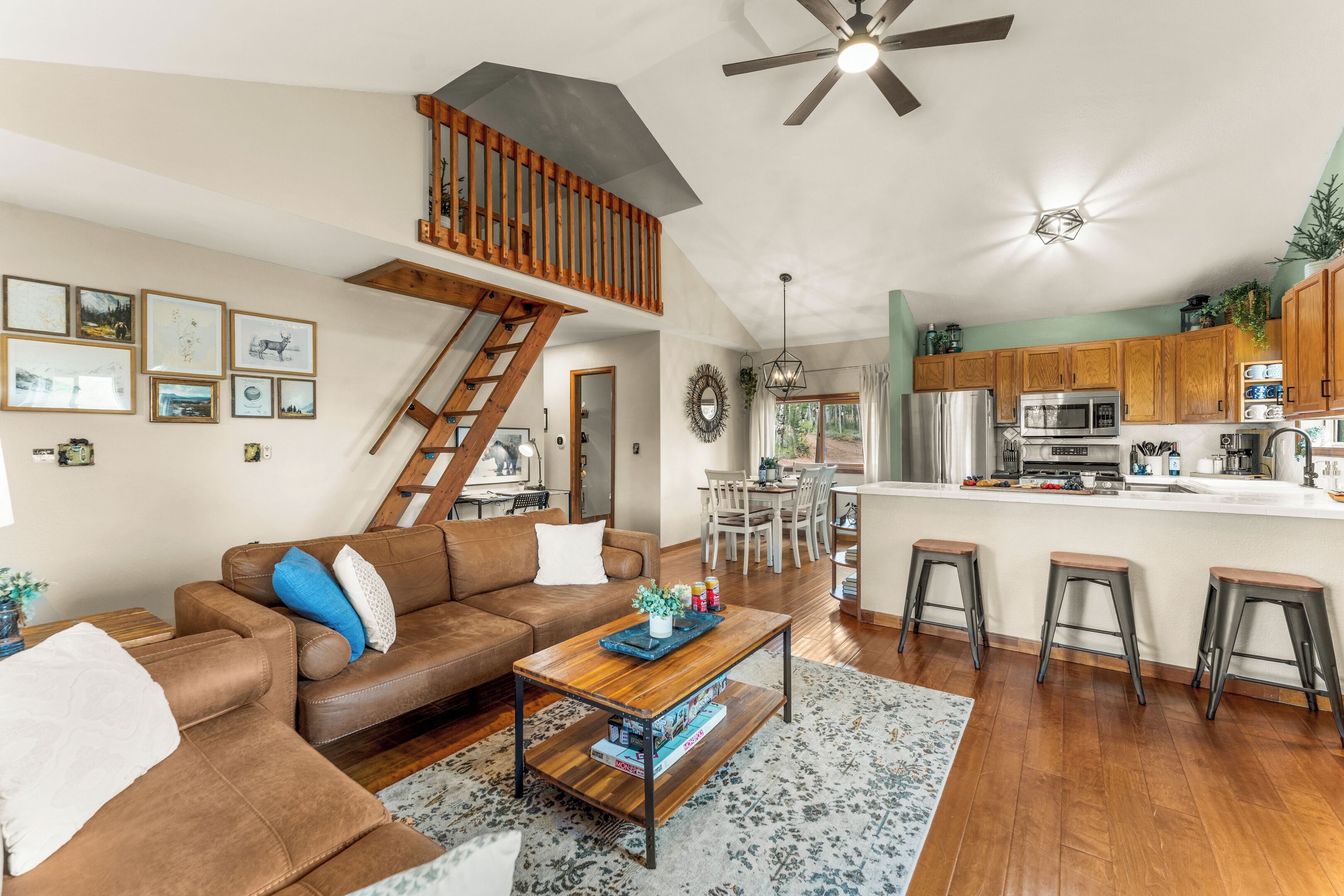 Smart TV, chimenea y libros 