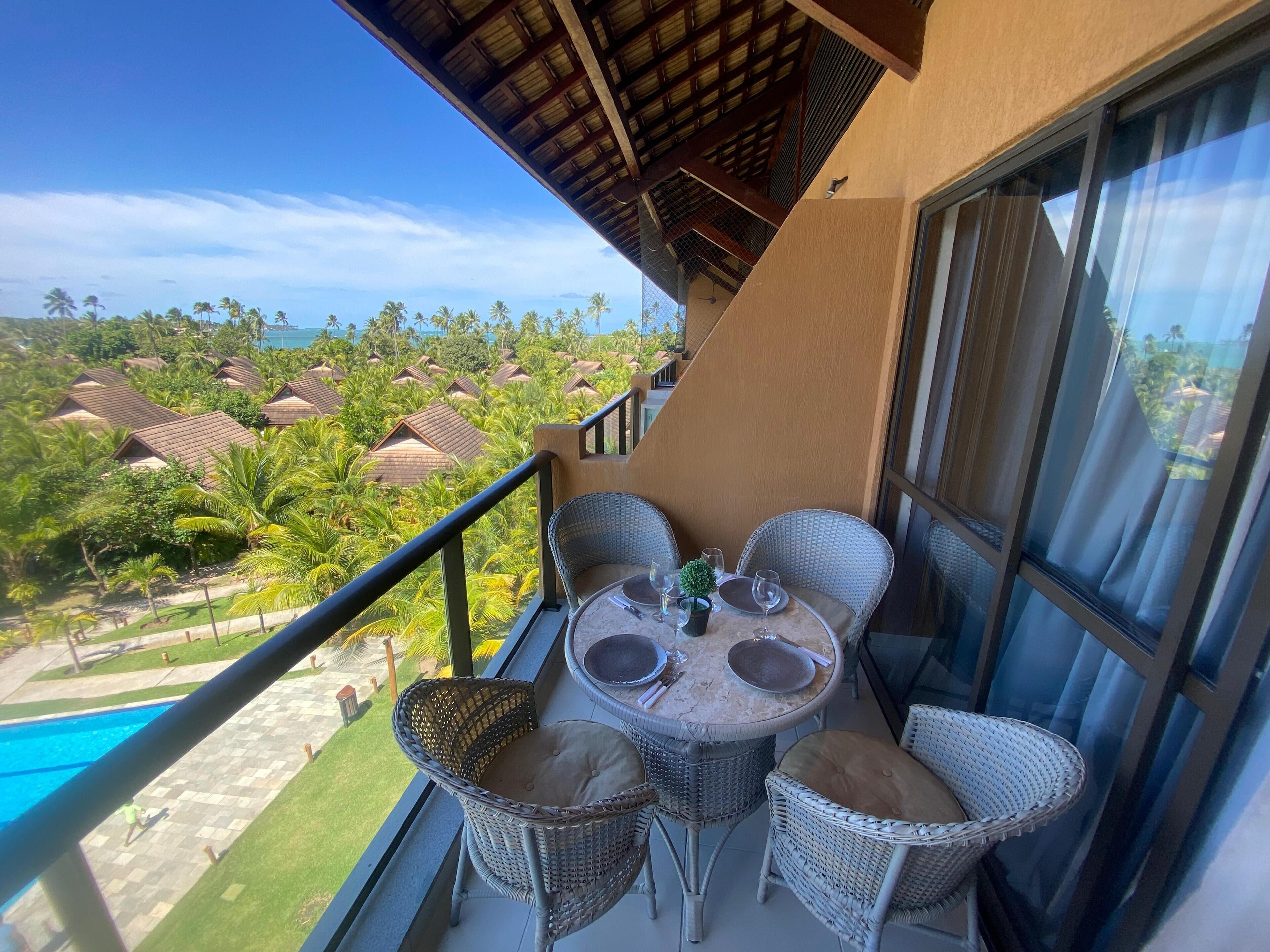 Estúdio luxo, vista para o mar | Varanda coberta