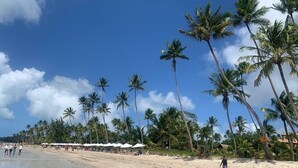 A beach with palm trees and beach umbrellas. - Flat 211 Vista Mar EcoResort by La Playa (Tamandaré)