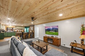 Smart TV, fireplace, video games, ping pong