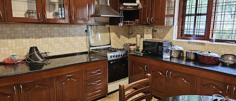 Fridge, cookware/dishes/utensils, eco-friendly cleaning products