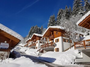 A snow-covered mountain lodge with wooden balconies and a clear blue sky. - Spacious Mountain Chalet in Wald im Pinzgau (Wald im Pinzgau)