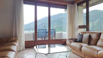 32-inch flat-screen TV with satellite channels