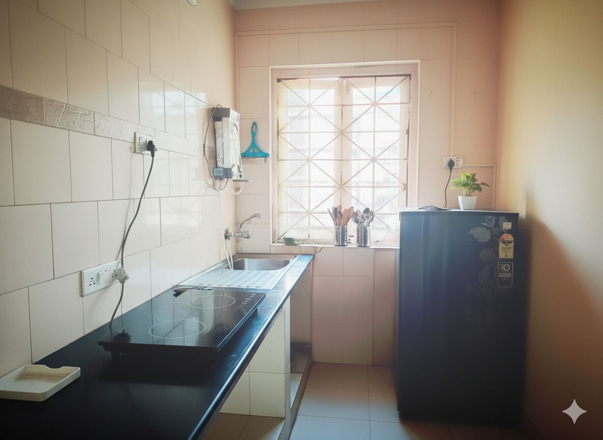 Classic Apartment, 1 King Bed, Balcony, Pool View | Private kitchen | Stovetop, electric kettle, cookware/dishes/utensils, cleaning supplies