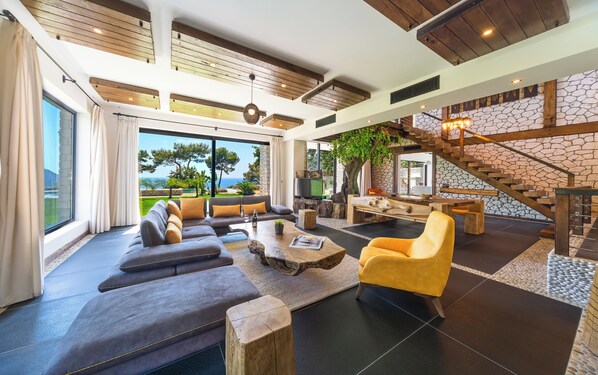 Royal Villa, Sea View | Living area | Flat-screen TV, table tennis - Private Island-Style Ultra Luxury Villa Estate (Fethiye)