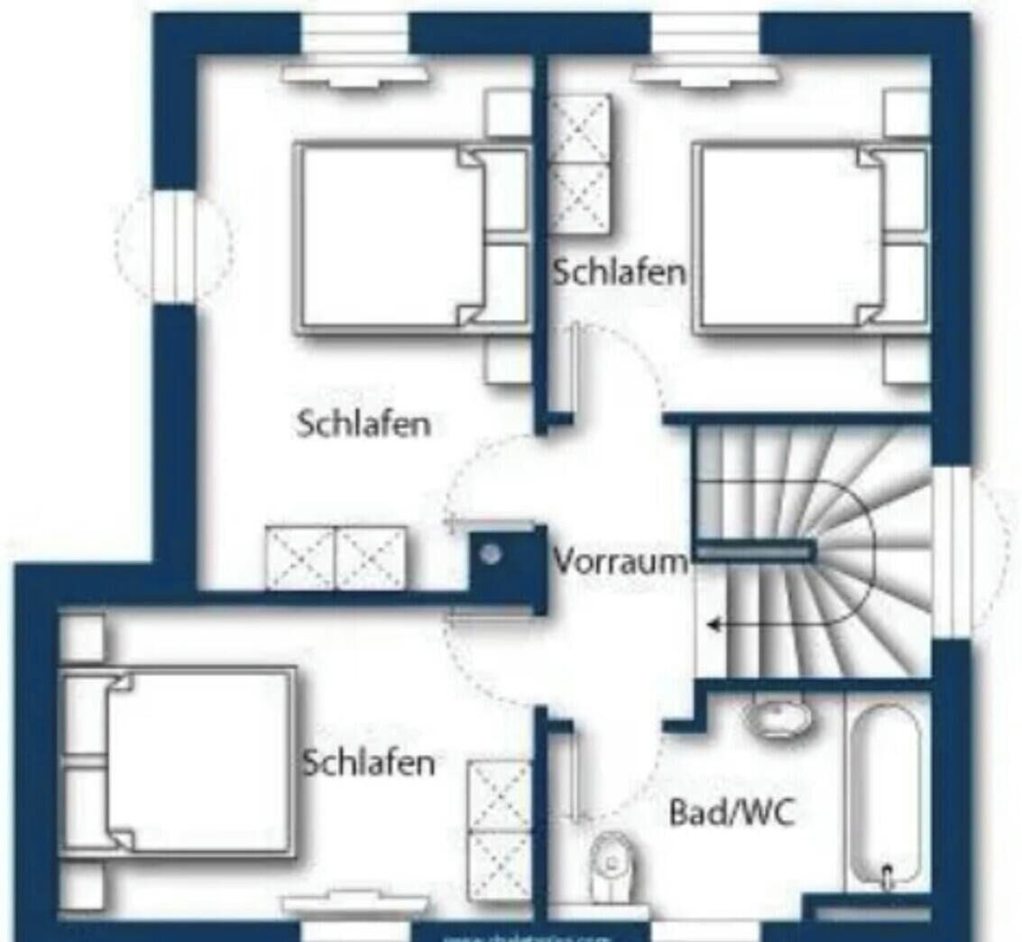 A hotel floor plan with multiple bedrooms, a bathroom, a kitchenette, and a common area.