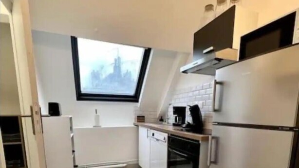 A modern kitchen with a skylight, white cabinets, a stainless steel refrigerator, and a built-in oven. - Apartment Saphir (5) 2/6 pers (Sedan)