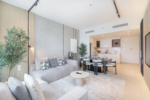 Standard Apartment, Balcony, City View | Living area - New Listing | Open Burj View | 34th Floor | 2BD (Dubai)