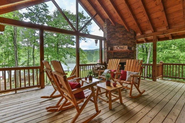 Property grounds - Pet-friendly, lake-front cabin w/outdoor fireplace, dock with canoe (Ellijay)